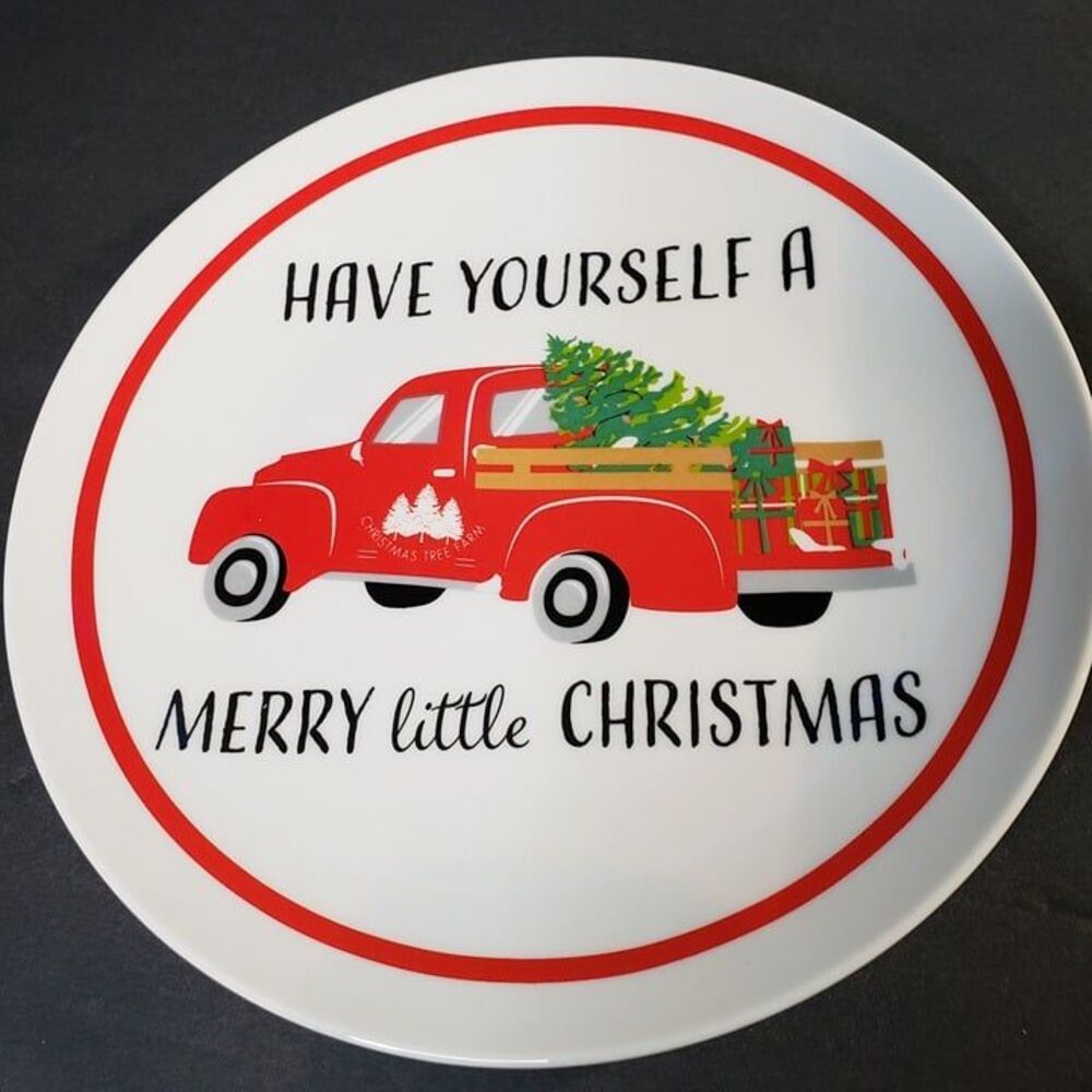 Royal Norfolk Red Pickup Truck Christmas Tree Plate Saucer 8" Holiday